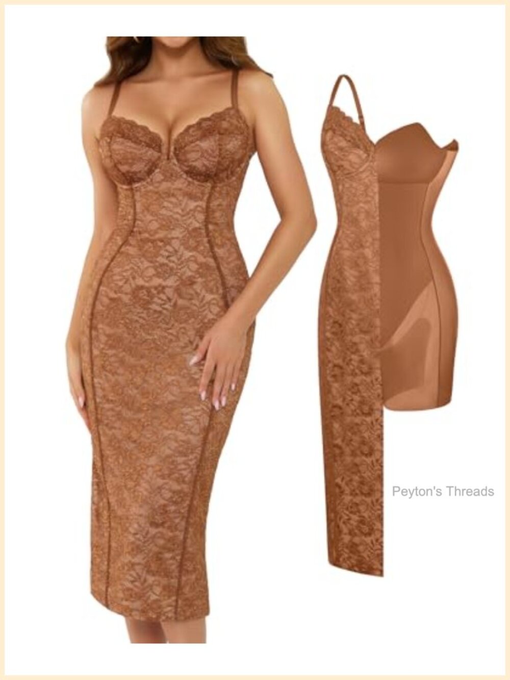 Lace Corset Bodycon Midi Dress with Shapewear, V-Neck Side Slit Formal Cocktail